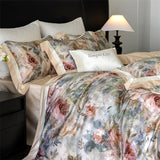 Premium 1000TC Egyptian Cotton Flowers Prints Oil Painting Style Bedding Set Duvet Cover Flat/Fitted Bed Sheet Pillowcases 4Pcs