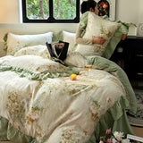 100% Cotton Flowers Printing Bedding Set Korean Style Ruffles Duvet Cover Sets Fitted Bed Sheet Pillowcases Home Textile