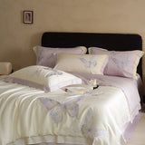 Lyocell Bamboo Fiber Silky Cool Feeling Breathable Bedding Set Butterfly Embroidery Duvet Cover Set Bed Sheet Pillowcases 4Pcs