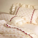 Premium Washed Cotton Bedding Sets Luxury Princess 100% Cotton Bed Set Organza Lace Sequins Duvet Cover Bed Sheet Pillowcases