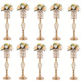 2/10 Piece Set Metal Diamond Crystal Vase, 24 Inch Gold Multi-Purpose Tall Flower Stand, Wedding Centerpiece Birthday Party Home