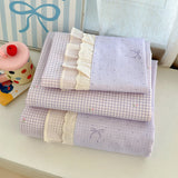 3pcs cotton Duvet Cover Set (1 Duvet Cover + 1 Pillowcase+1 flatsheet), Blue floral ruffled Bedding Set Soft Comfortable