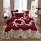 1200TC Egyptian Cotton Romantic French Lace Ruffles Princess Wedding Bedding Set Duvet Cover Quilted Bedspread Pillowcases 4Pcs