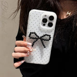 Ins Korean Polka Dot 3D Black Bead Bowknot Phone Case for iPhone 16 15 14 13 12 Pro Max Translucent Matte Back Cover Funda