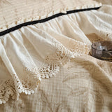 Vintage French Lace Ruffles Bedding Set Pure Cotton Wrinkled Yarn Soft Duvet Cover Set Flat/Fitted Bed Sheet Pillowcases 4Pcs