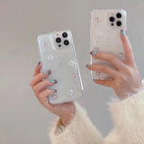Cute Love Heart Pearl Diamond Phone Case For iPhone 16 15 14 13 12 11 Pro Max Korea Girl Soft Cover Epoxy Glitter Shell