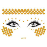 Glitter Stickers Face Tattoo Flash Gold Temporary Metalic Tattoos Waterproof Makeup Decals for Girls Party Music Festival