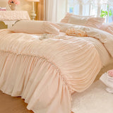 4Pcs French Light Luxury Cream Princess Style pure Cotton 100% Bedding Set Luxury Duvet Cover 200x230 220x240 Pillowcase Summer