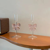Pink Bow Candle Holder Romantic Luxury High Footed Glass Heat Resistant Candle Holder Suitable Home Banquets Weddings Parties