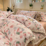 INS Korean Style New Yungan Cotton Wrinkled Double-layer Yarn Lace Bedding Sets