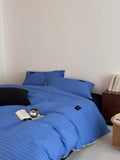 Simple Sle Pure Cotton Bedding Set with Embedded Rope Breathable Striped Four Piece Suite Comfortable All Season Duvet Cover