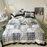 Korean Princess Style Floral Ruffles Bedding Set Single Queen Size 100% Cotton Duvet Cover Flat/Fitted Bed Sheet Pillowcases