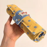 Vintage Polka Dot Roll Up Pencil Case Dual Use Makeup Brush Holder Student Pen Bag Portable Travel Stationery Storage Pouch Gift