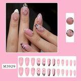 3D Press on False Nails Mid-length Almond Wearable Full Cover Nails Tips Leopard Print French Nail Full Cover Wearable False Tip