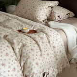 100% Cotton Pastoral Floral Print Ruffles Bow Princess Bedding Set Queen King Duvet Cover Set Bed Sheet/Fitted Sheet Pillowcases