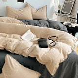 Solid Color Soft Duvet Cover Set Skin Friendly Washable Cotton Queen Bedding Set with Comforter Cover Bed Sheet and Pillowcases