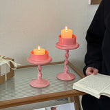Nordic INS Pink Glass Decorative Candlestick Tealight Candelabra Big Candle Holder Wedding Home Table Base For Candles