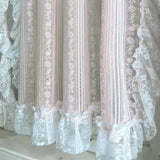 French Princess Lace Tulle Curtains For Bedroom, Striped Floral Pink Lace Sheer Curtains For living Room, Home Window Decoration