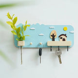 Four Seasons Style Wall Hanging Storage Holder Wooden Wall Mounted Storage Rack with 6 Hooks Simple Storage Organizer Home Decor