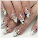 24pcs False Nails Simple Black Glossy Nude Color Star Design Glitter French Fake Nails Almond Press on Nails Manicure Fingertips