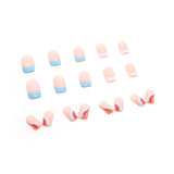 24Pcs Full Cover Nail Coffin Pink Ripple Short French Fake Nails Artificial Wear Square Acrylic False Nails Press On Nail Art