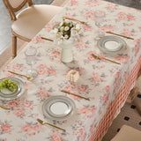 Rectangle Waterproof Tablecloth Rose Print Lace Trim Cotton Tablecloth For Outdoor Dining Party Decor Home Decoration