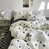 Home Bedding Set Retro Stripe Dot Pattern Duvet Cover Brushed Microfiber Pillowcase Flat Sheet Bedlinens For Winter Autumn Queen