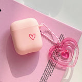 Pink Heart Girls Case for AirPods 4 Pro Shell Texture Earphone Protective Cover for Airpods 2 3 3rd Soft IMD Case with Keyring