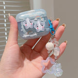 Cute Star Cloud Rainbow Soft Earphone Case For Airpods 2 3 Pro 2 4 Wavy Headset Protective Case AirPod Cover with Blue Pendant
