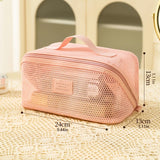 Mesh Cosmetic Bag, Foldable Travel Makeup Toiletry Bag, See Through Handheld Multi-Functional Storage Bag for Travel Essentials