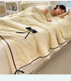 Summer Thin Quilt Ins Girl Bow Seersucker Washed Cotton Summer Quilt Single Dormitory Air Conditioner Blanket Machine Washable