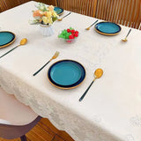 Rectangular PVC Tablecloth Waterproof Embroidered Rice White Lace Table Cloth Oilproof Wash Free Dining Table Protection Cover