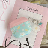 Pink Cover Blue Flower + Pendant Suitable for Apple for Airpodspro2 Case/For Airpodspro Case/For Airpods4 Case/For Airpods3 Case/For Airpods2 Case/Fashion Women's Headphone Case/Casual Headphone Case