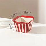 Square Striped Ceramic Bowl, Creative Popcorn Fries Salad Fried Chicken Serving Dish, Home Restaurant Dessert Fruit Mixing Bowl