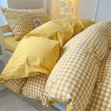 Japan Style Bedding Set Plaid Duvet Cover Set With Sheet Bedroom Decor Skin Friendly King Single Double Bedding Set Home Textile