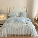 4Pcs Korean Princess Style Cotton 100% Bedding Set Three-Dimensional Chiffon Lace Duvet Cover 200x230 220x240 Four Seasons
