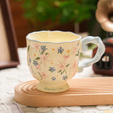 430ml Floral Ceramic Mug Large Capacity Breakfast Cup Couples Water Cups Holiday Gift for Girlfriend Office Water Handgrip Cup