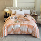 Japanese 100% Cotton Brushed Single Duvet Cover Striped Plaid Quilt Cover for Dorm Home Skin-Friendly Bedding for All Seasons