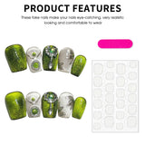 Press On Acyrlic Nails Handmade Green Cat's Eye Square Nails With Glitter Diamond Decor Phototherapy Short False Nails Ballet