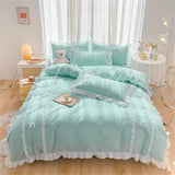 Korean Princess Style Bowknot Bedding Sets Lace Duvet Cover Fitted Sheet For Girl Woman Bedroom Decor Bed Linens Home Textiles