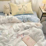 Bowknot Bedding Set Ins Girl Plaid Washed Dormitory Bed Sheet Quilt Cover Student Dormitory Three-piece Set