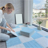 Plush Puzzle Foam Floor Mat Baby Play Mat Cute Soft Fluffy Interlocking Square Foam Tiles Area Rugs Carpet for Parlor Bedroom