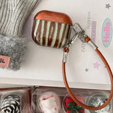 Luxury Stripe Contrast Color Case For AirPods 1 2 3 Pro 2 4 ANC Pro2 Earphone Protective Cover with Keyring Leather Rope Lanyard