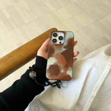 Blue brown motting phone case for iphone 14pro 15pro 16promax 13 16 15 12 pro max 13pro 14 vintage autume winter glacier shell