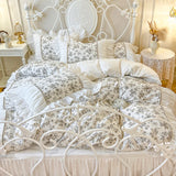 100% Cotton Princess Bedding Sets Luxury Rose Flowers Printing Ruffles Duvet Cover Set Bed Skirt Bedspread Pillowcases 4/6Pcs