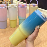 890ml/30OZ Large-capacity Car-mounted Thermos Cup,Double-layer Stainless Steel Vacuum Flask,Handle Outdoor THERMAL WATER Bottle