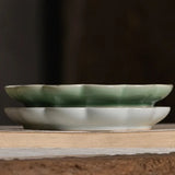 Ceramic Color Plate Handmade Celadon Palette Jingdezhen Ru Kiln Plum Blossom-shaped Watercolor Paint Tray Pen Holder Color Plate