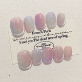 10Pcs Short Handmade Press On Nails Full Cover Cat Eye Design Flower Aurora Summer False Nails Wearable Manicure Nail Tips Art
