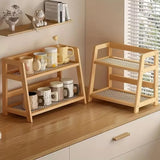 2 Layer Bamboo Countertop Storage Organizer,Multipurpose Bamboo Storage Shelf,Countertop Storage  for Kitchen,Office,Bedroom