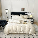 3pcs  Korean lace Duvet Cover Set (1*Duvet Cover + 2*Pillowcase, Without Core), Black dot print print Bedding Set